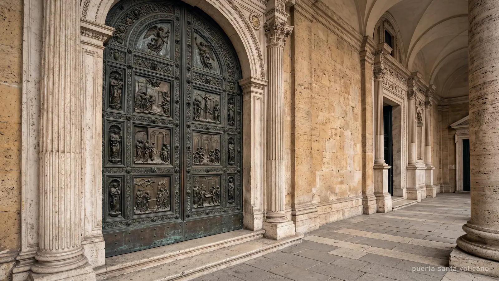 La Puerta Santa de bronce en el pórtico de la Basílica de San Pedro (imagen generada)
